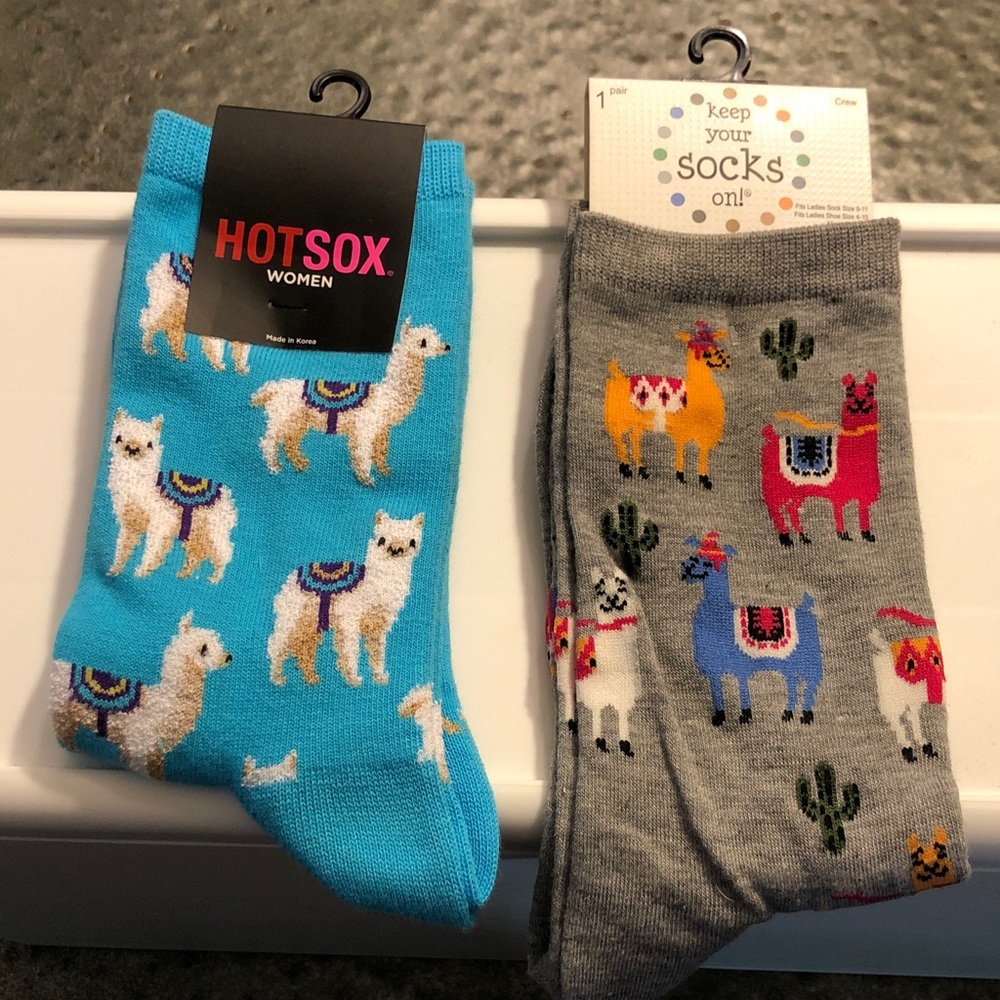 Hot Sox Women Llama Crew Socks - Turquoise & Gray